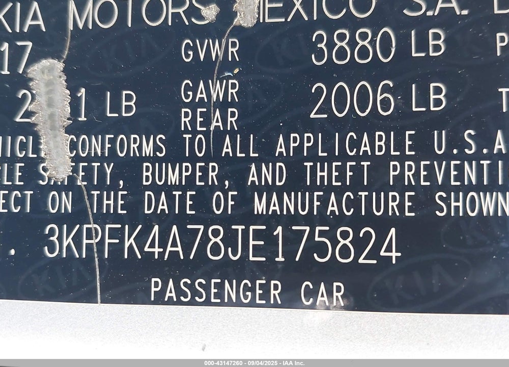 2018 KIA FORTE LX VIN: 3KPFK4A78JE175824