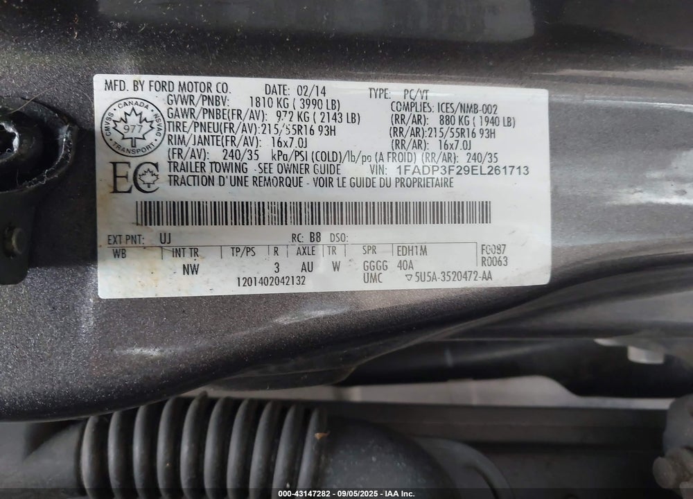2014 FORD FOCUS SE VIN: 1FADP3F29EL261713
