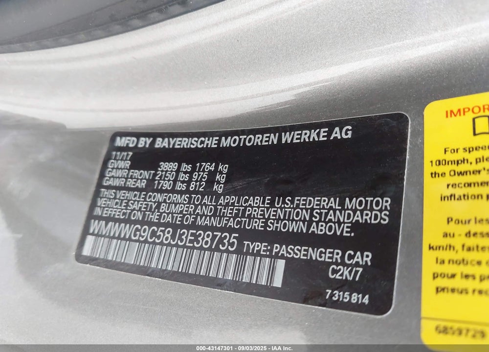 2018 MINI CONVERTIBLE VIN: WMWWG9C58J3E38735