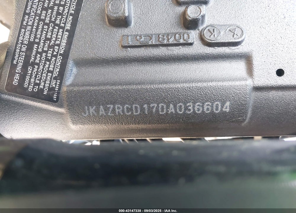 2013 KAWASAKI ZR1000 D VIN: JKAZRCD17DA036604