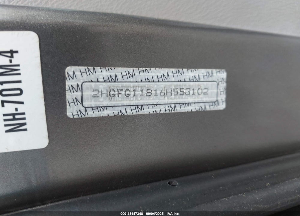 2006 HONDA CIVIC VIN: 2HGFG11816H553102