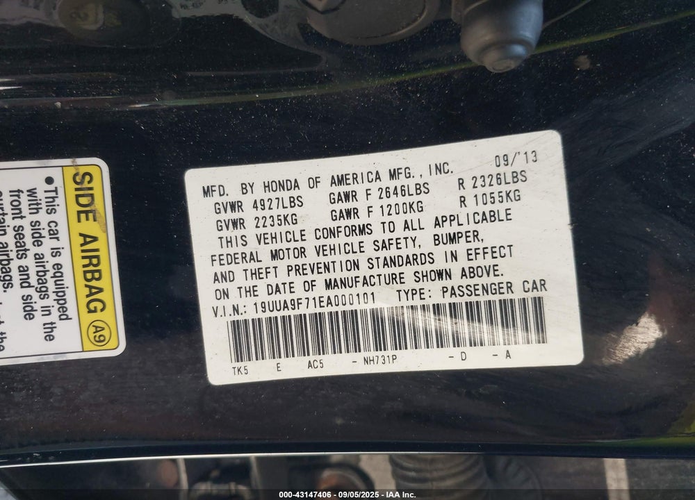 2014 ACURA TL VIN: 19UUA9F71EA000101