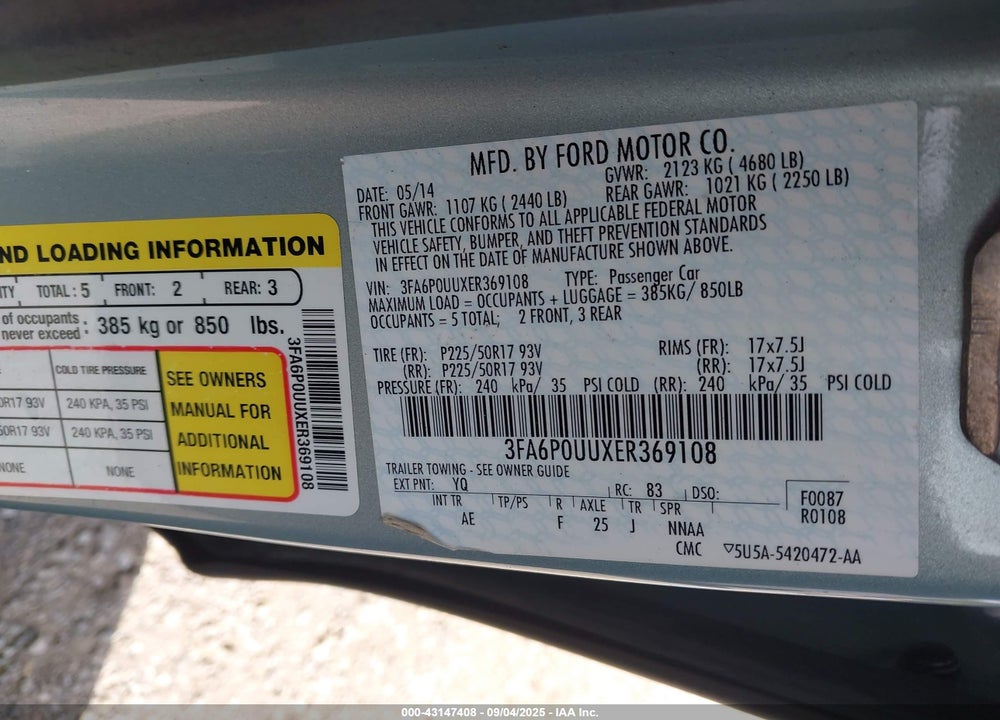 2014 FORD FUSION HYBRID S VIN: 3FA6P0UUXER369108