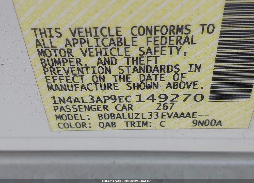 2014 NISSAN ALTIMA VIN: 1N4AL3AP9EC149270