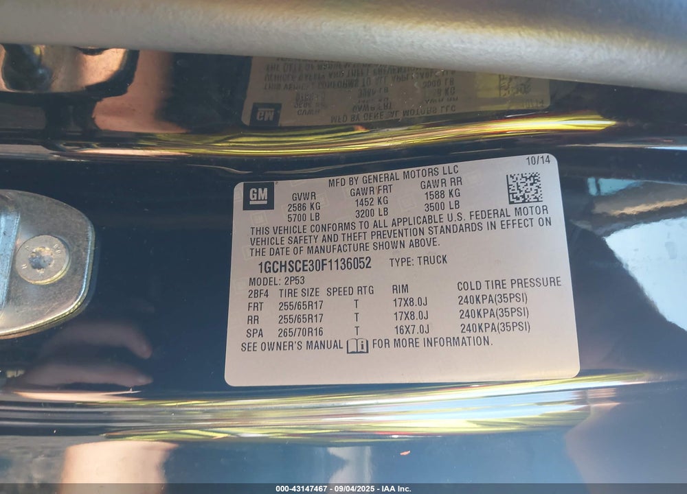 2015 CHEVROLET COLORADO VIN: 1GCHSCE30F1136052