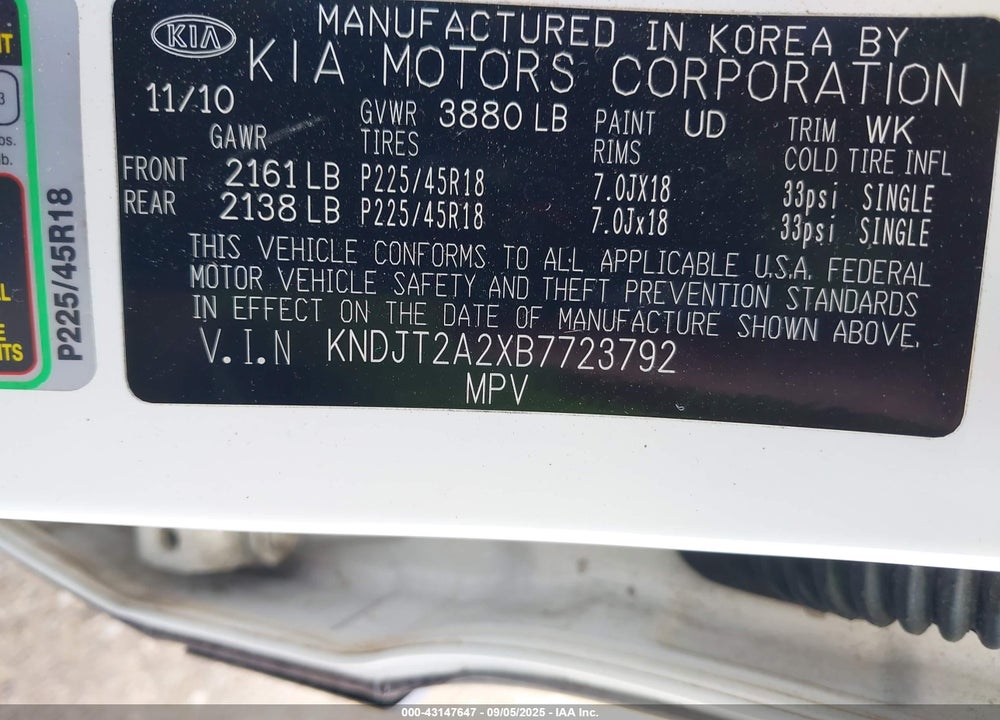 2011 KIA SOUL VIN: KNDJT2A2XB7723792
