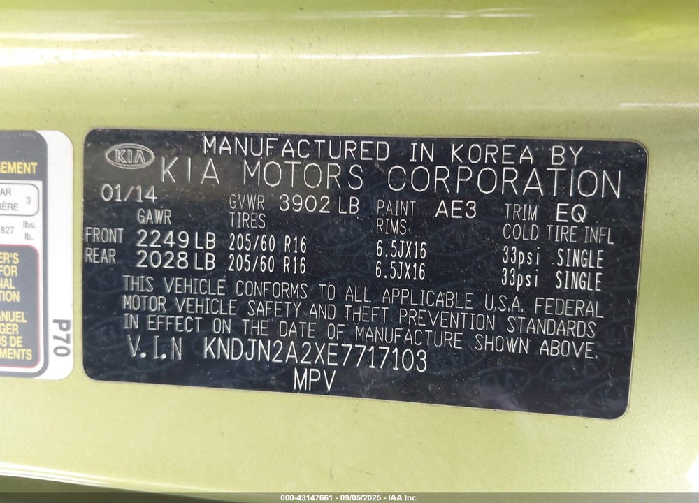 2014 KIA SOUL VIN: KNDJN2A2XE7717103