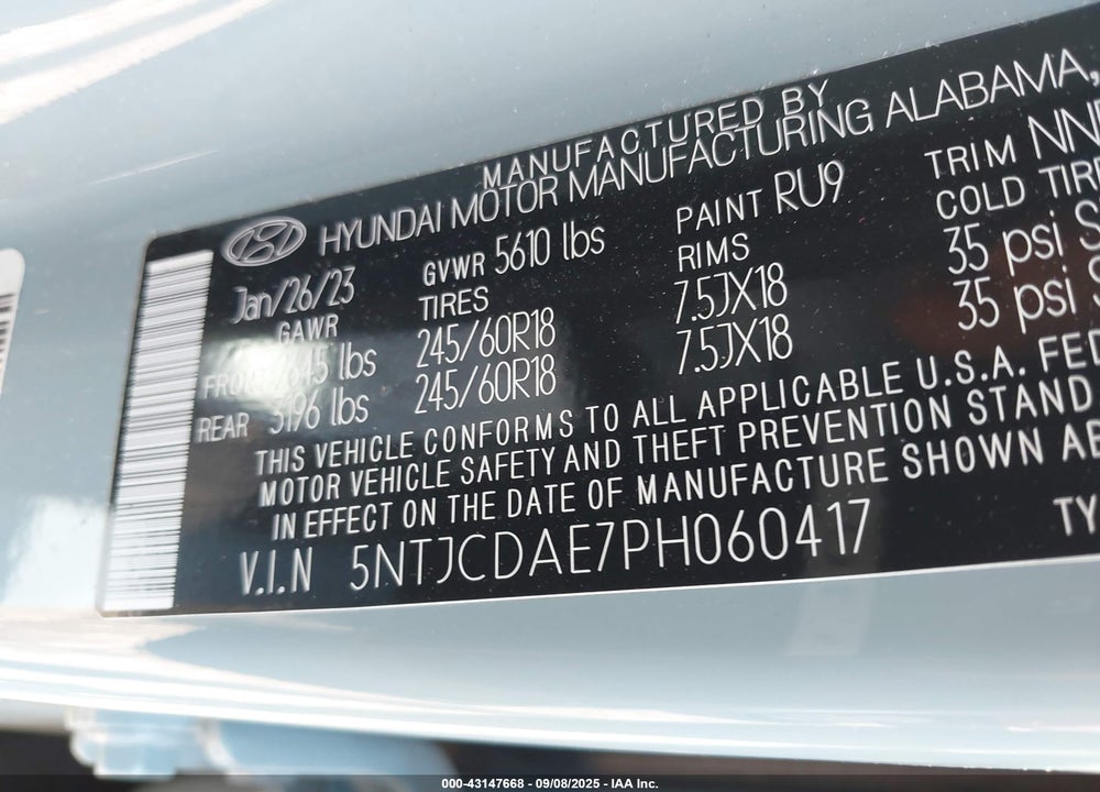 2023 HYUNDAI SANTA CRUZ SEL VIN: 5NTJCDAE7PH060417