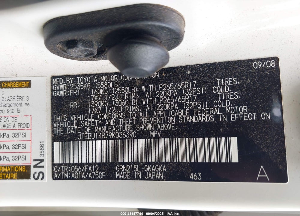 2009 TOYOTA 4RUNNER VIN: JTEBU14R79K036390