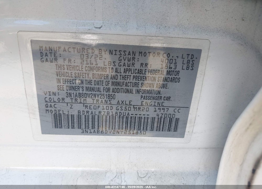 2022 NISSAN SENTRA SR XTRONIC CVT VIN: 3N1AB8DV2NY251850