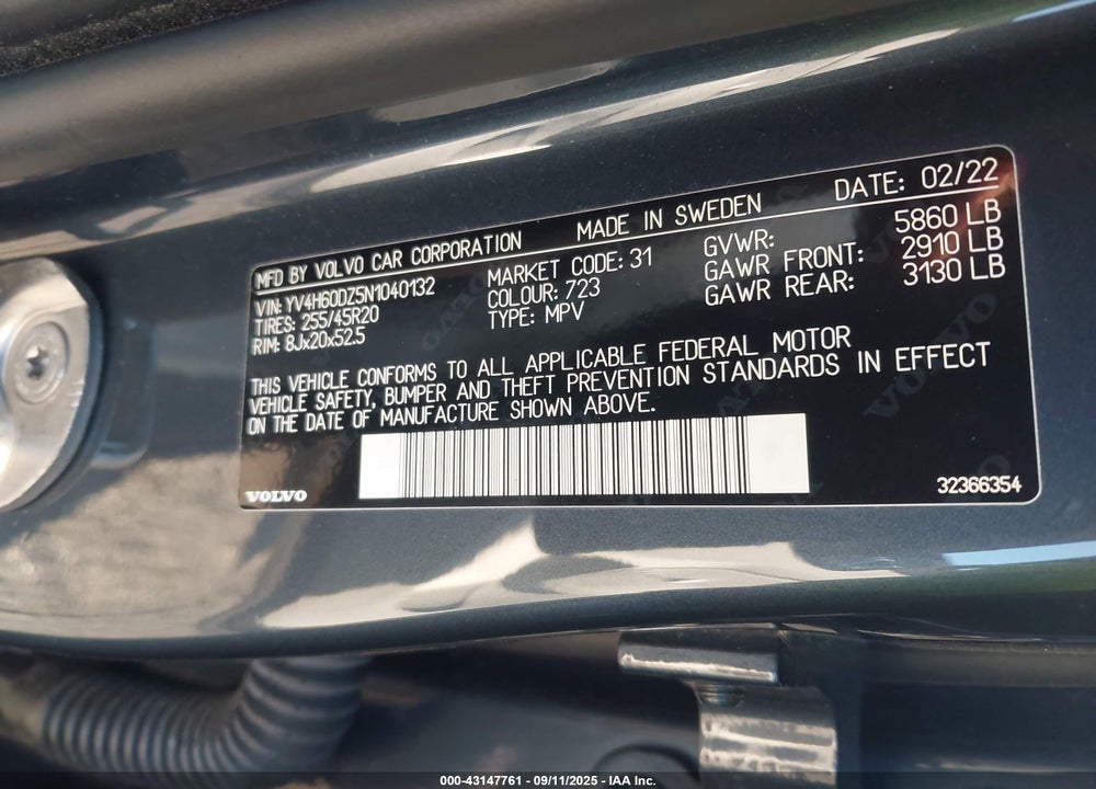 2022 VOLVO XC60 RECHARGE VIN: YV4H60DZ5N1040132