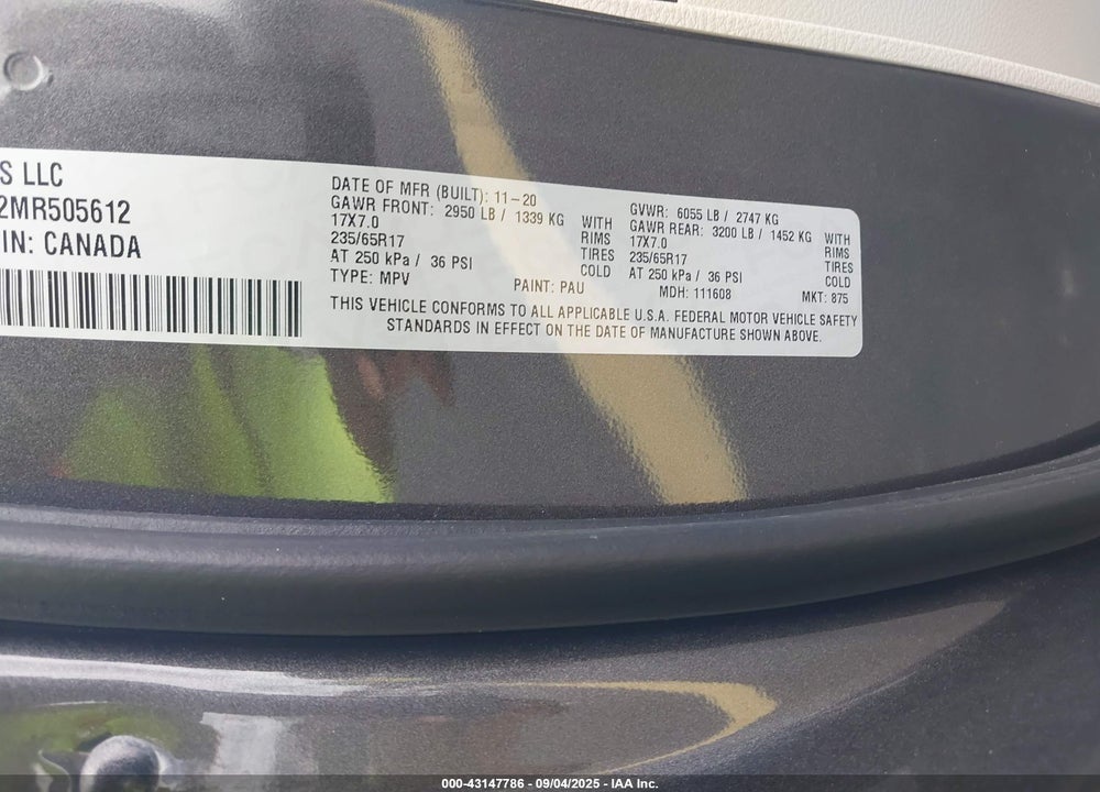 2021 CHRYSLER VOYAGER LXI VIN: 2C4RC1DG2MR505612