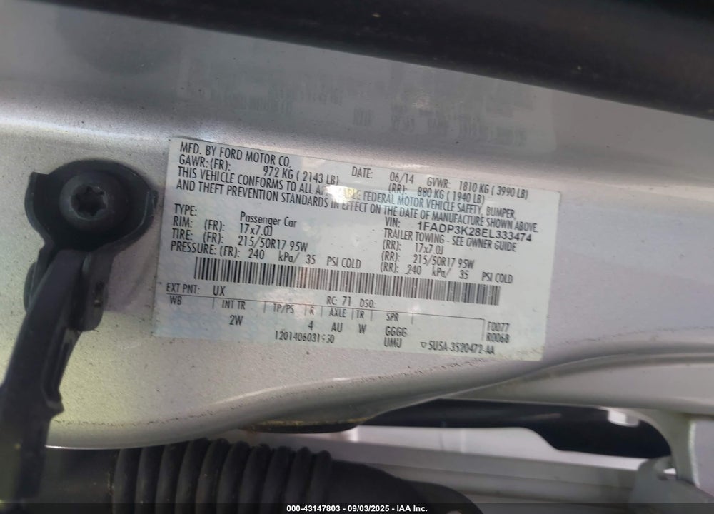 2014 FORD FOCUS VIN: 1FADP3K28EL333474