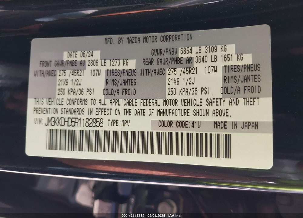 2024 MAZDA CX-90 VIN: JM3KKDHD5R1182858