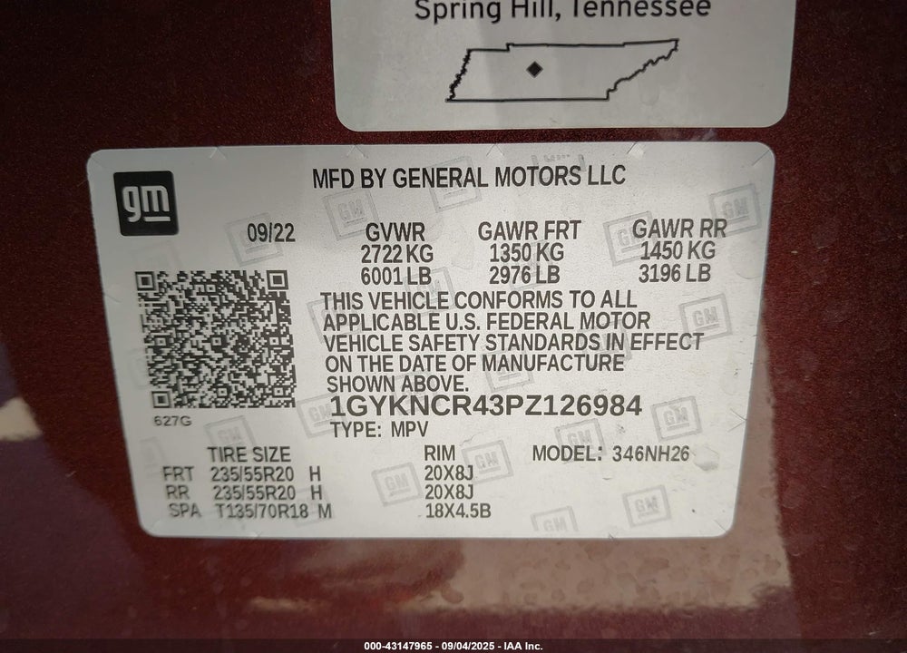 2023 CADILLAC XT5 VIN: 1GYKNCR43PZ126984