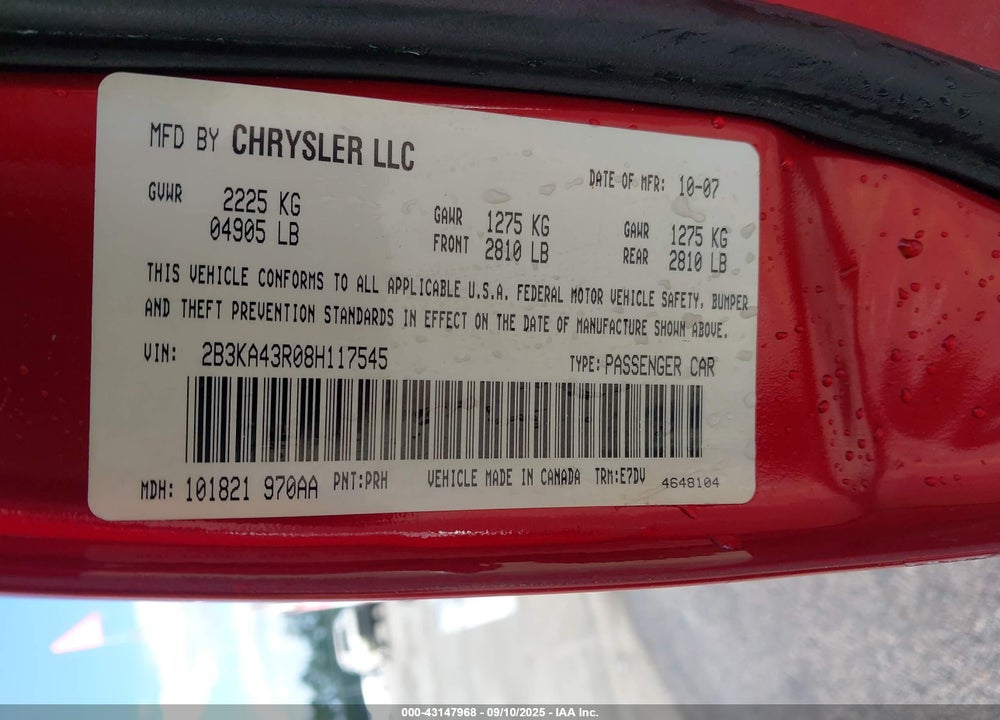 2008 DODGE CHARGER VIN: 2B3KA43R08H117545