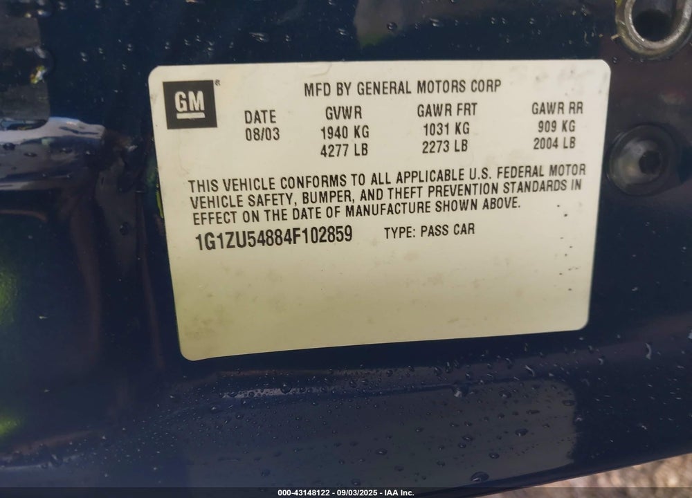 2004 CHEVROLET MALIBU LT VIN: 1G1ZU54884F102859