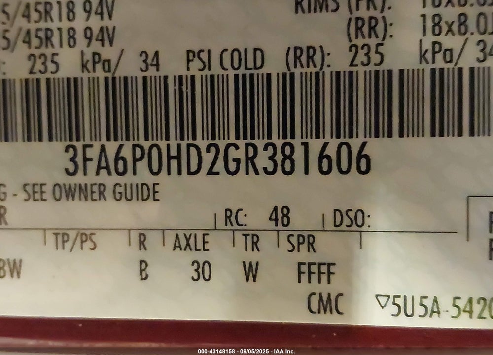 2016 FORD FUSION SE VIN: 3FA6P0HD2GR381606