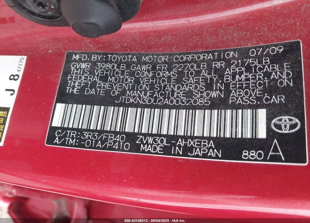 2010 TOYOTA PRIUS VIN: JTDKN3DU2A0032085