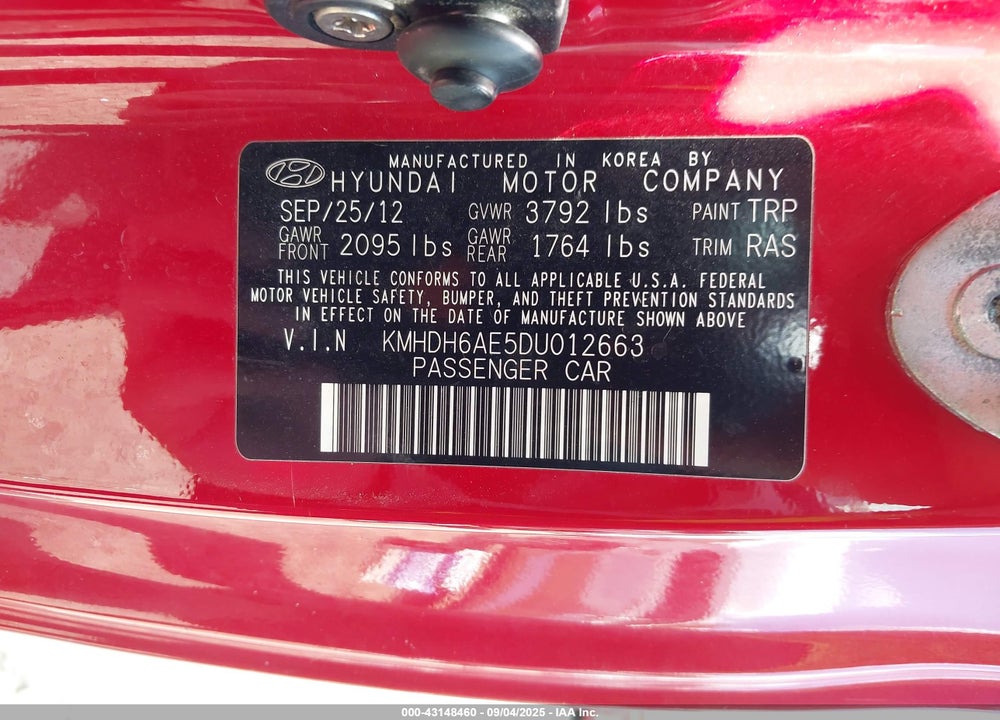 2013 HYUNDAI ELANTRA GS VIN: KMHDH6AE5DU012663