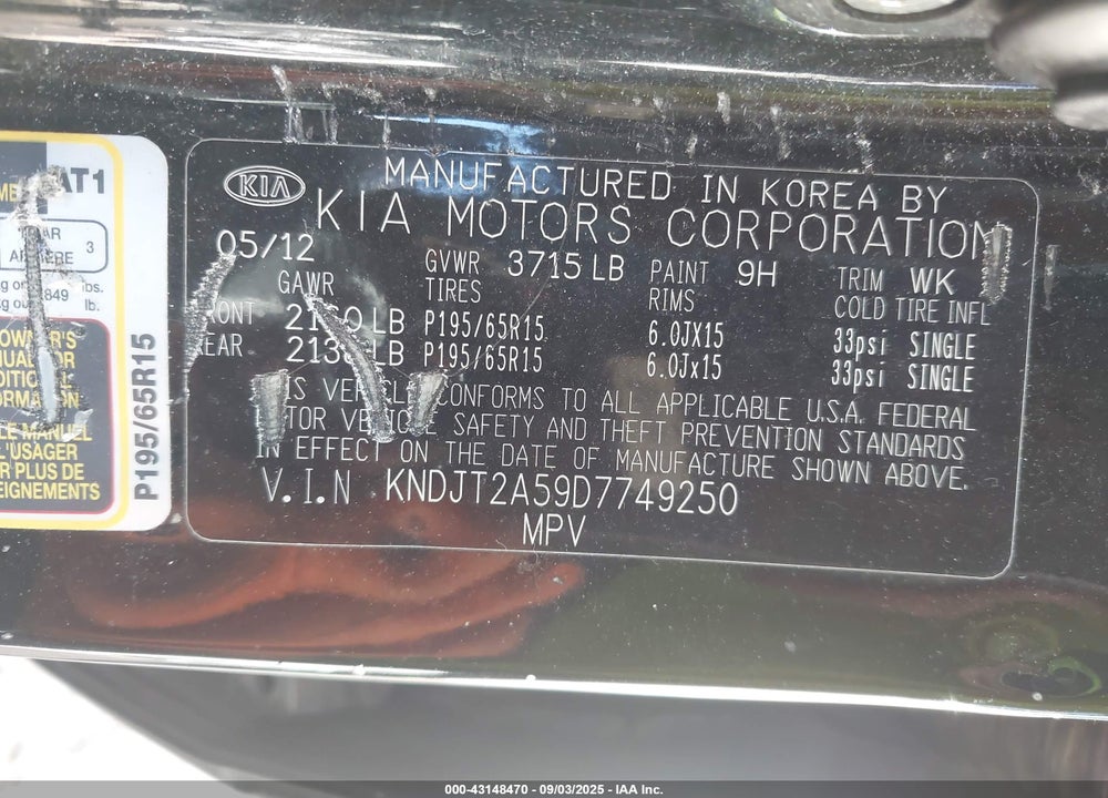 2013 KIA SOUL VIN: KNDJT2A59D7749250