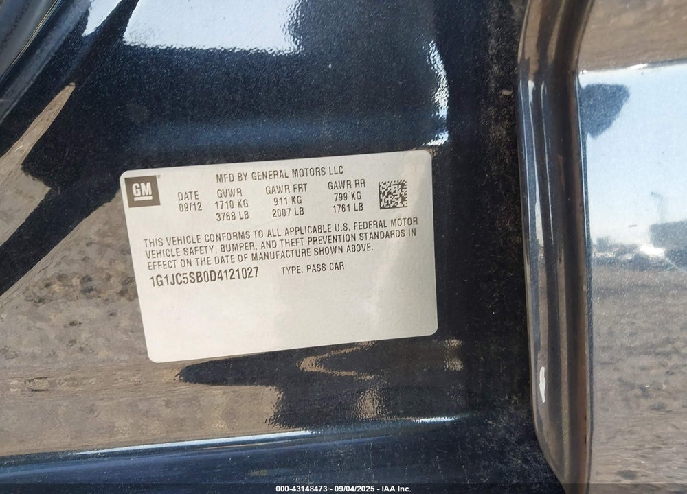 2013 CHEVROLET SONIC VIN: 1G1JC5SB0D4121027