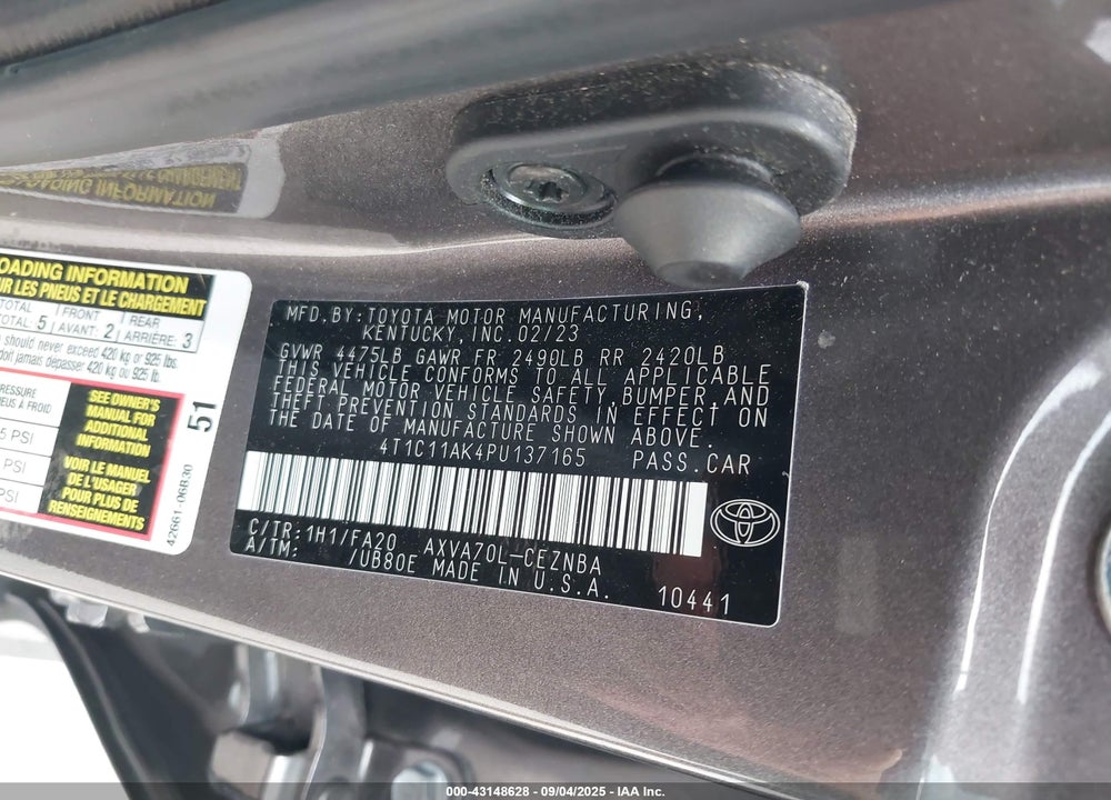 2023 TOYOTA CAMRY LE VIN: 4T1C11AK4PU137165