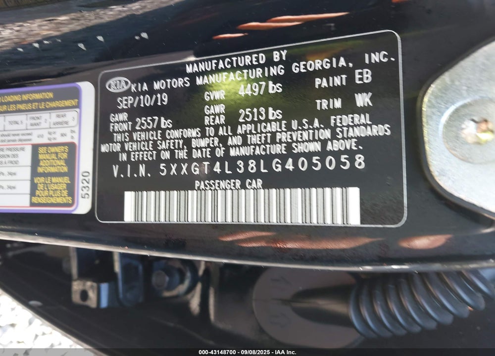 2020 KIA OPTIMA S VIN: 5XXGT4L38LG405058