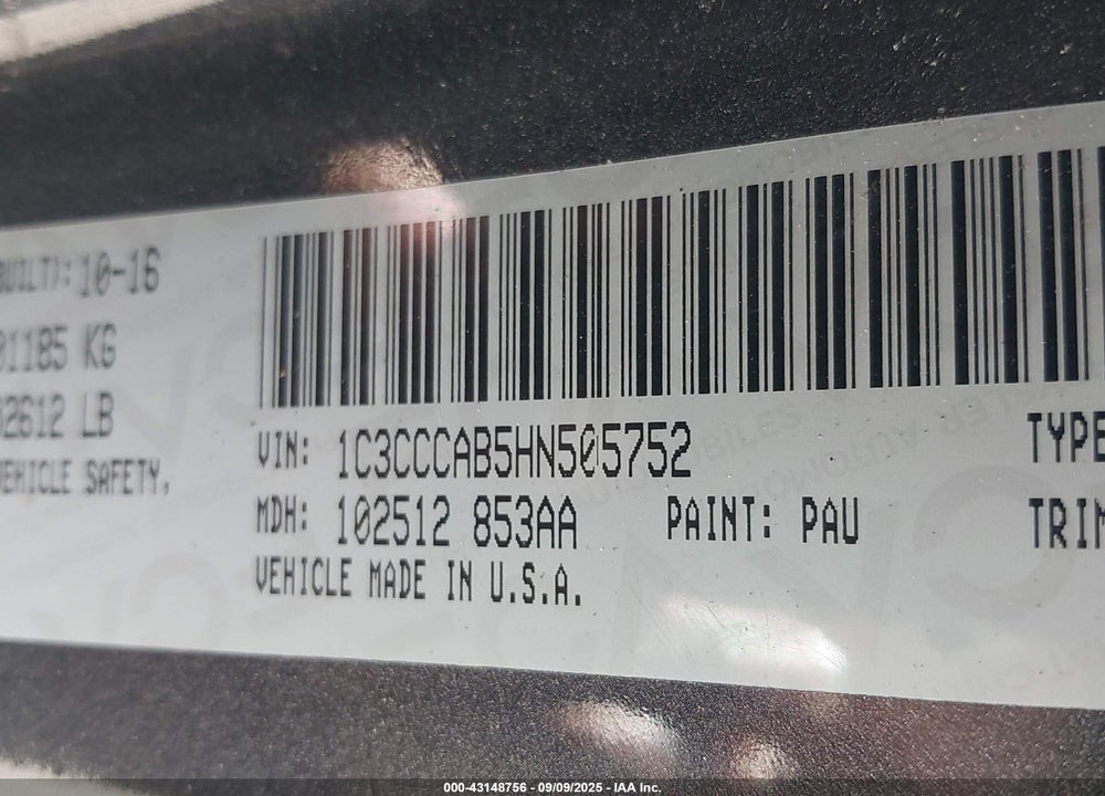 2017 CHRYSLER 200 VIN: 1C3CCCAB5HN505752