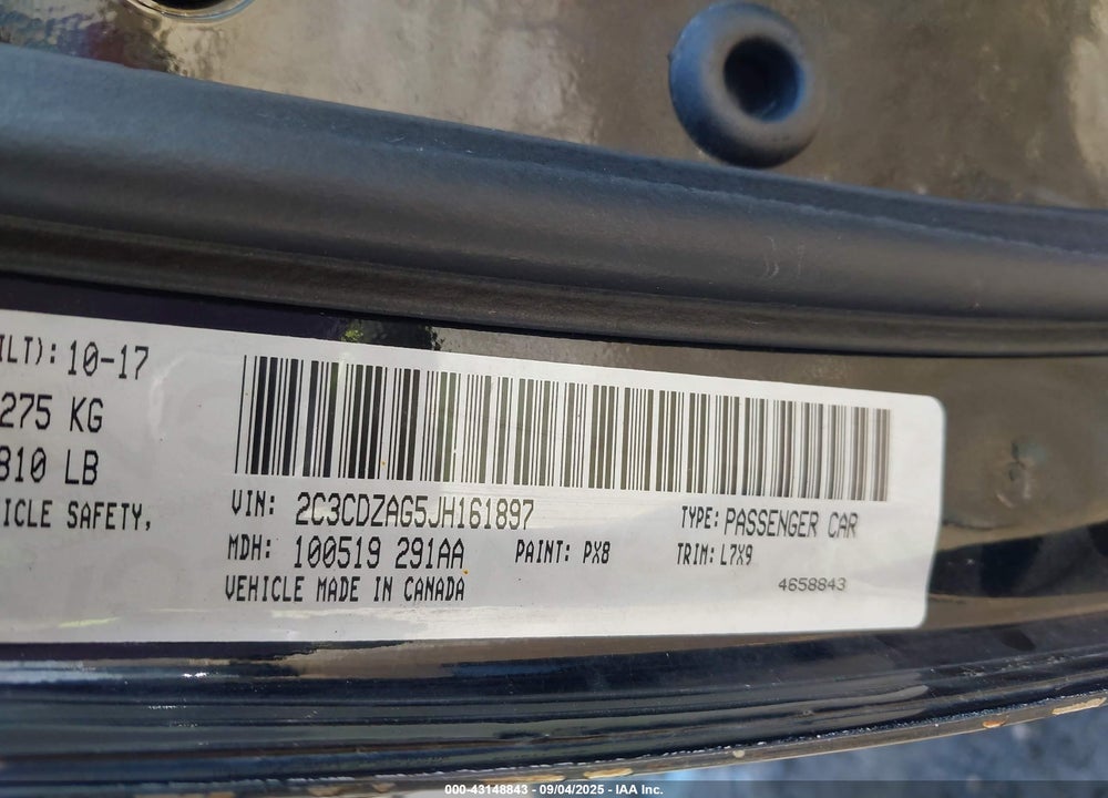 2018 DODGE CHALLENGER VIN: 2C3CDZAG5JH161897