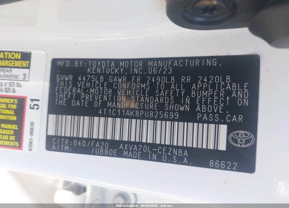 2023 TOYOTA CAMRY LE VIN: 4T1C11AK8PU825699