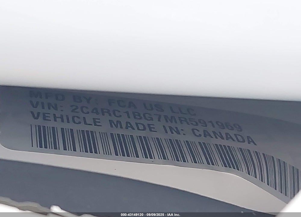 2021 CHRYSLER PACIFICA VIN: 2C4RC1BG7MR591969