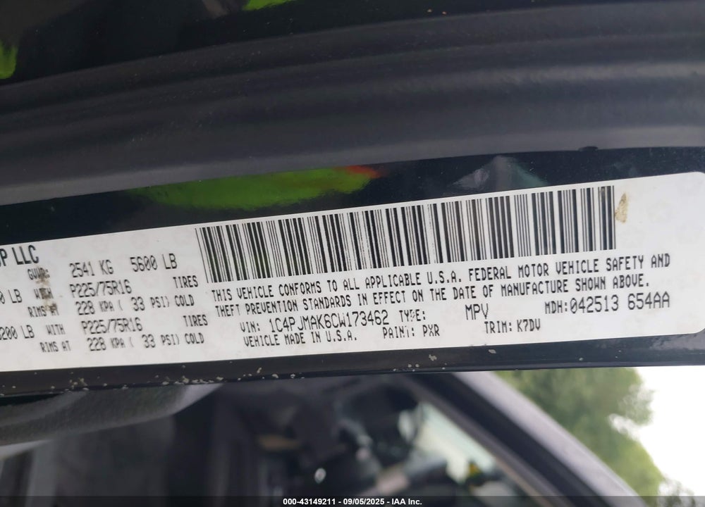 2012 JEEP LIBERTY VIN: 1C4PJMAK6CW173462