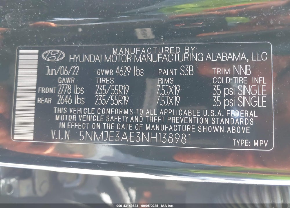 2022 HYUNDAI TUCSON VIN: 5NMJE3AE3NH138981