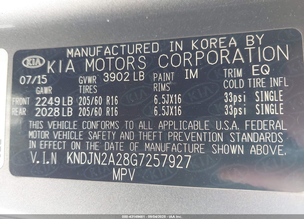2016 KIA SOUL VIN: KNDJN2A28G7257927