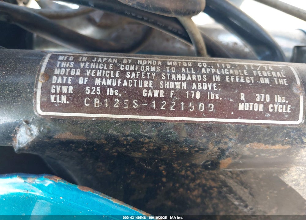 1975 HONDA CB125 VIN: CB125S1221509