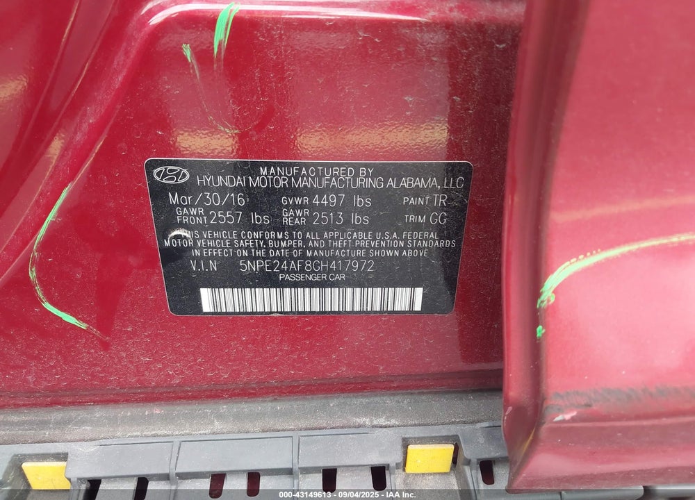 2016 HYUNDAI SONATA VIN: 5NPE24AF8GH417972