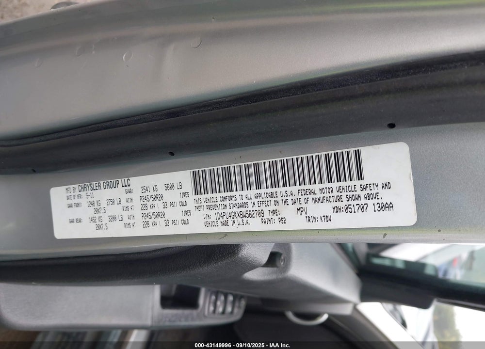 2011 DODGE NITRO VIN: 1D4PU4GKXBW582709