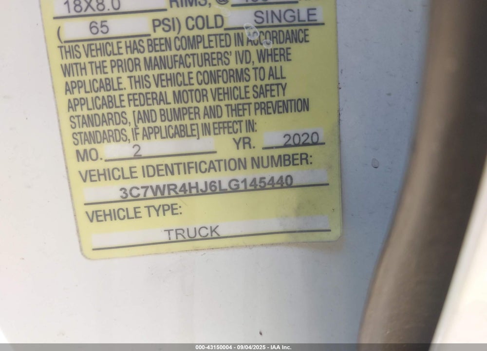 2020 RAM 2500 VIN: 3C7WR4HJ6LG145440