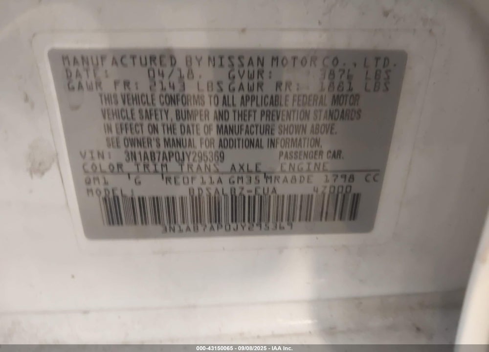 2018 NISSAN SENTRA VIN: 3N1AB7AP0JY295369