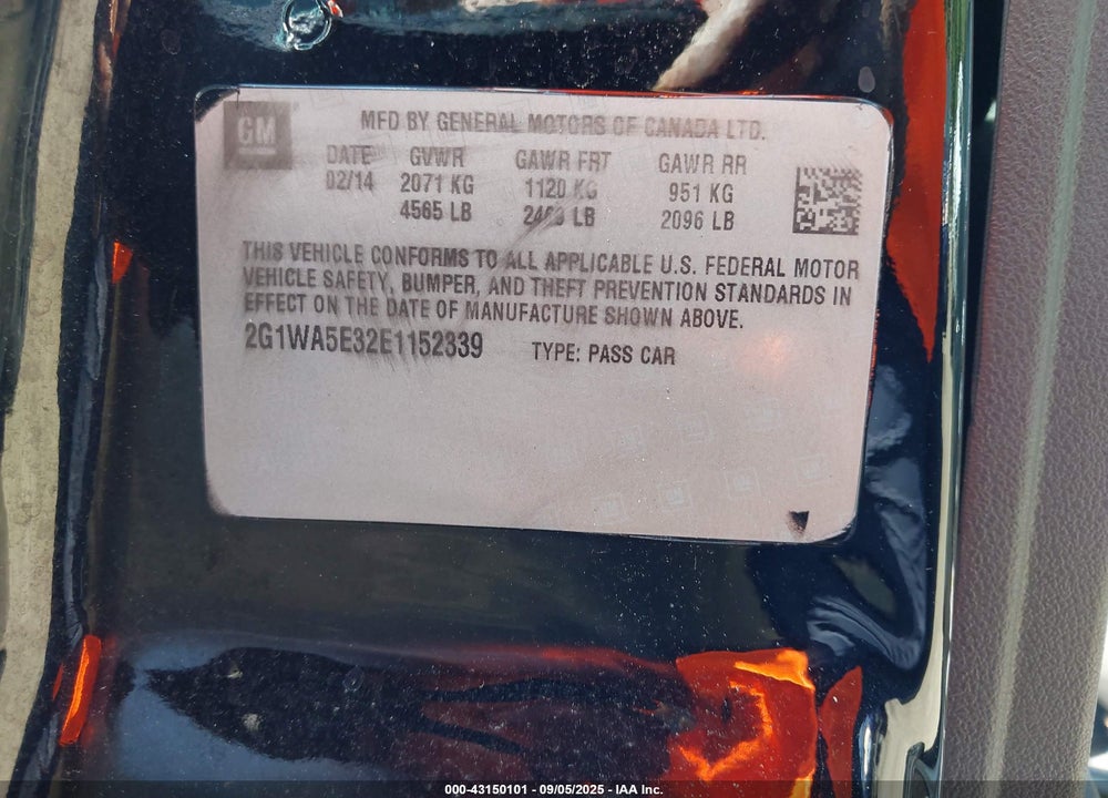 2014 CHEVROLET IMPALA LIMITED VIN: 2G1WA5E32E1152339