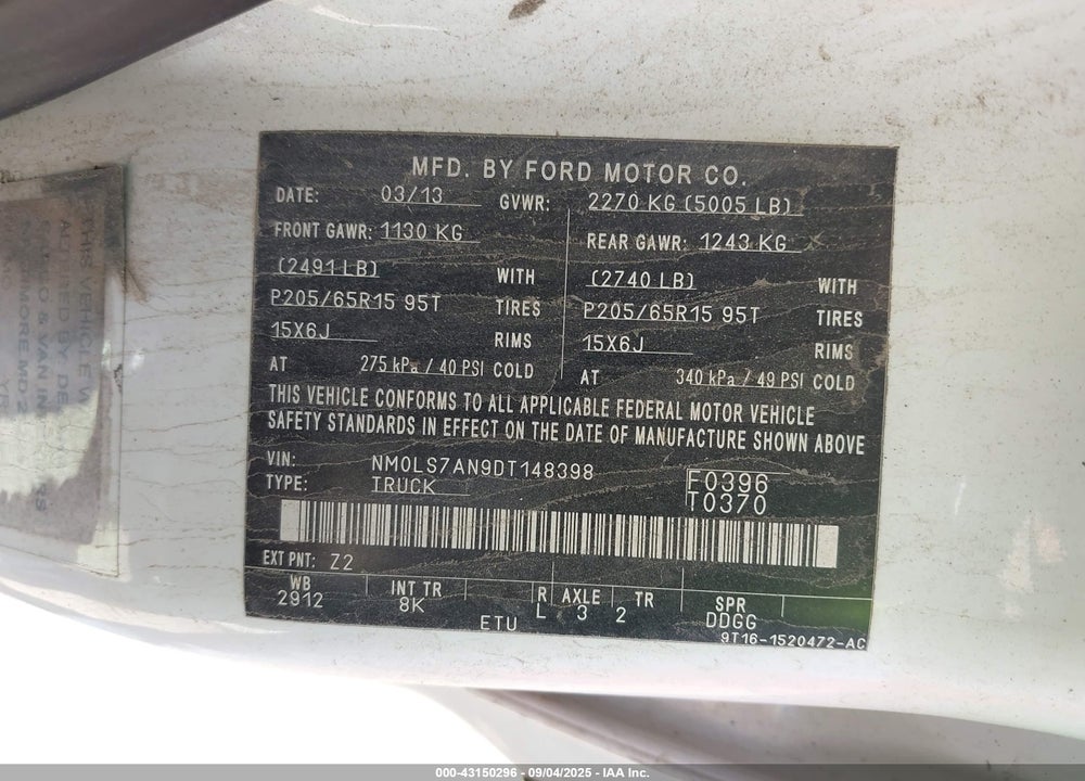 2013 FORD TRANSIT CONNECT XL VIN: NM0LS7AN9DT148398