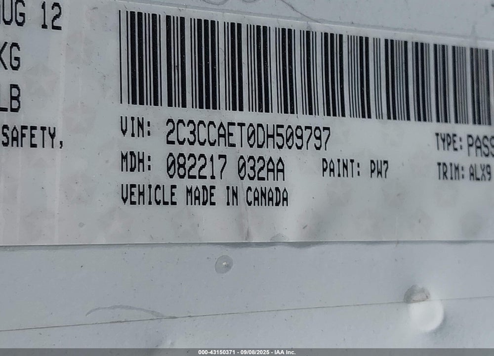 2013 CHRYSLER 300C VIN: 2C3CCAET0DH509797