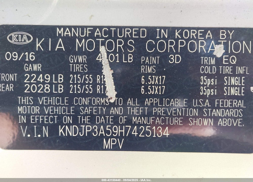 2017 KIA SOUL VIN: KNDJP3A59H7425134