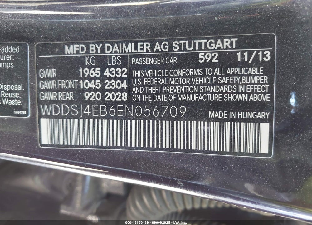 2014 MERCEDES-BENZ CLA-CLASS VIN: WDDSJ4EB6EN056709