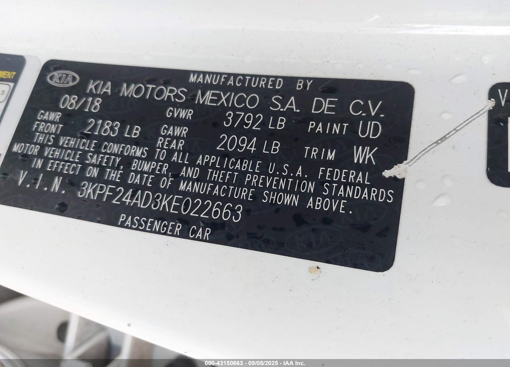 2019 KIA FORTE VIN: 3KPF24AD3KE022663