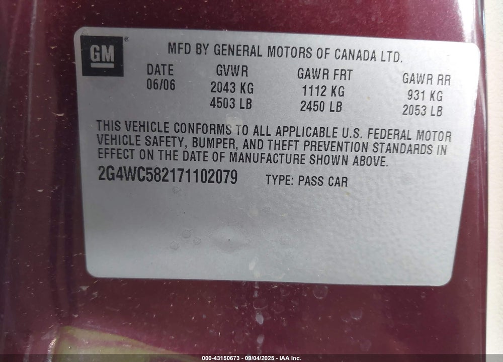2007 BUICK LACROSSE CX VIN: 2G4WC582171102079