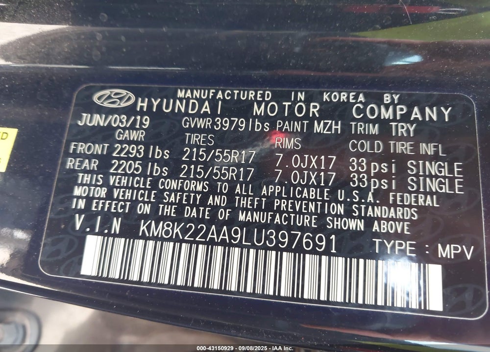 2020 HYUNDAI KONA VIN: KM8K22AA9LU397691