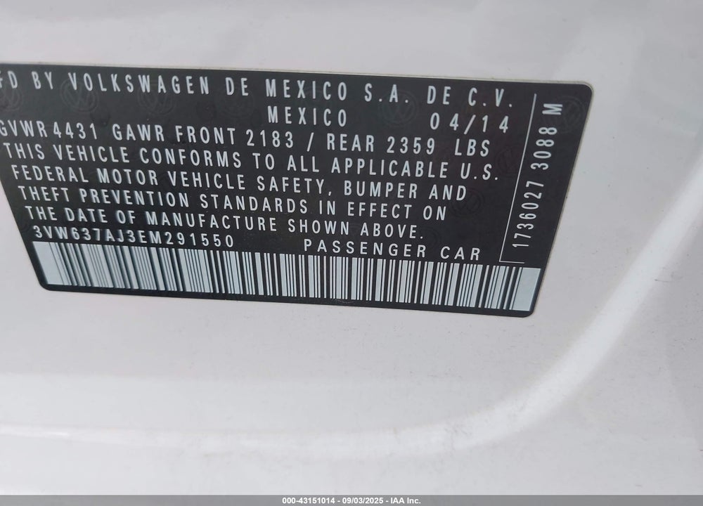 2014 VOLKSWAGEN JETTA HYBRID SEL PREMIUM VIN: 3VW637AJ3EM291550
