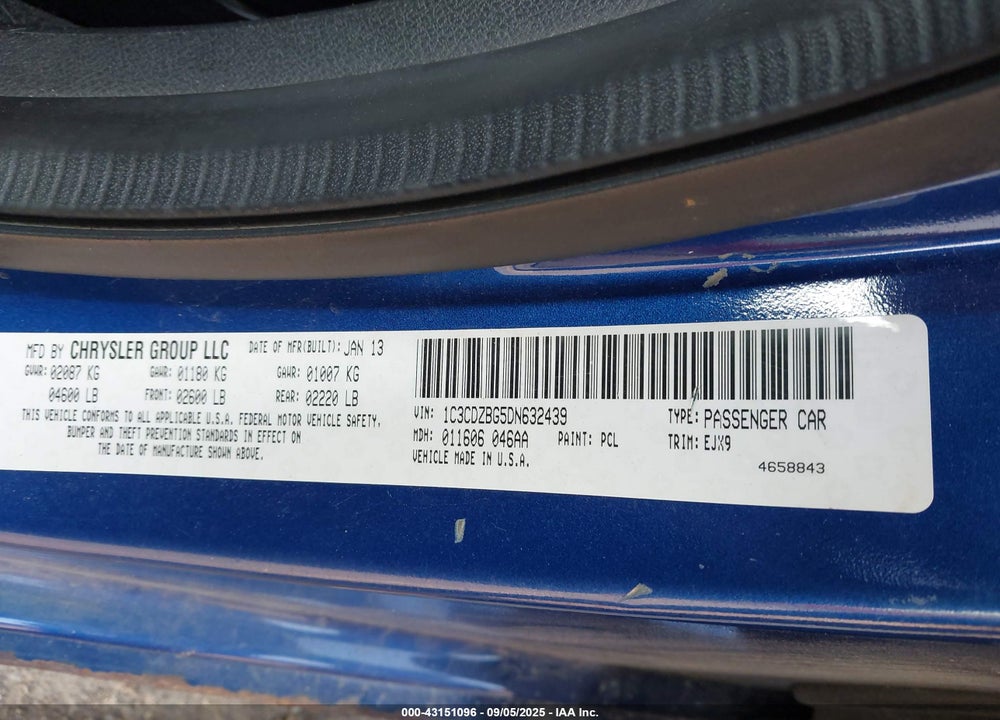 2013 DODGE AVENGER VIN: 1C3CDZBG5DN632439